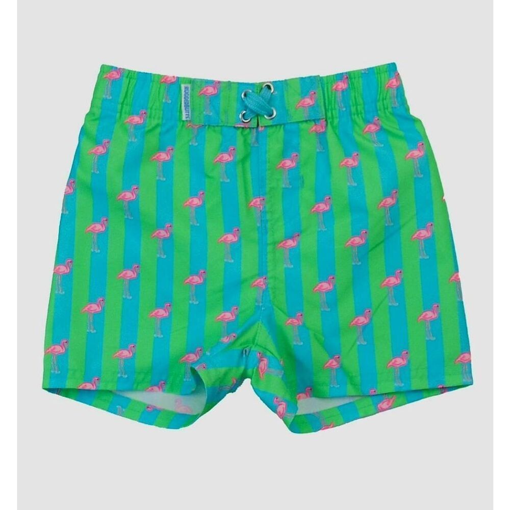 NWT RUGGEDBUTTS NEON FLAMINGO STRIPED BOYS SWIM TRUNKS